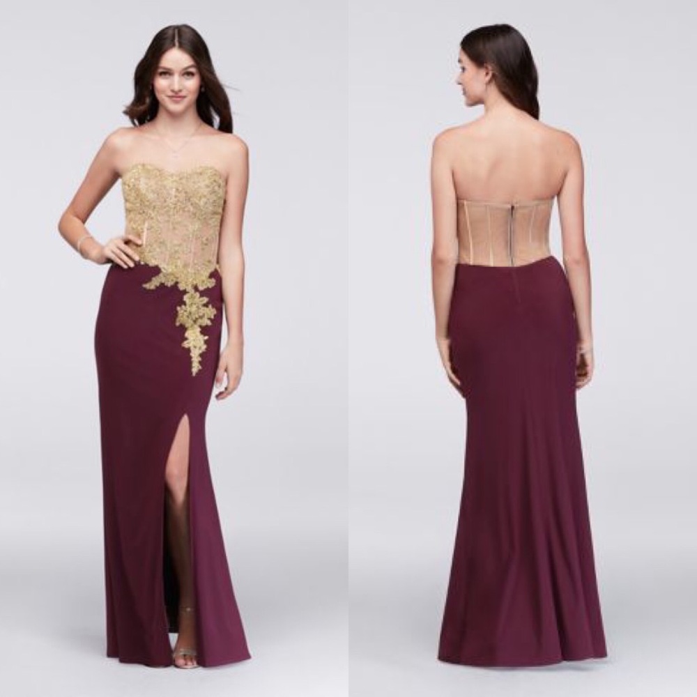 Blondie Nights Appliqué Lace and Jersey Corset-Style Dress